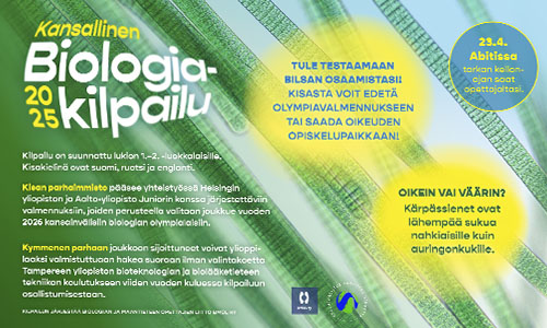 Biologian kansallinen kilpailu 1. ja 2. vuoden opiskelijoille 23.4.2025